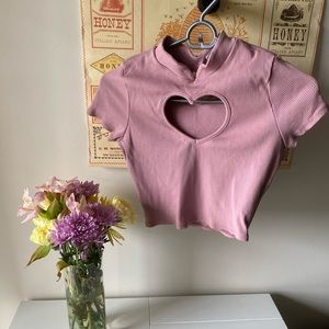 Pink Heart Cut Out Top